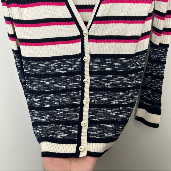 St. John Wool and Cashmere Blend Striped Ribbed Cardigan - Picture 3 of 9